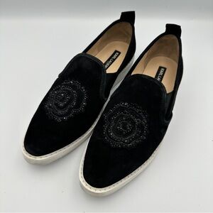 Karl Lagerfeld Velvet Slip-On Sneakers Black Floral Embellished Women’s 7.5 M